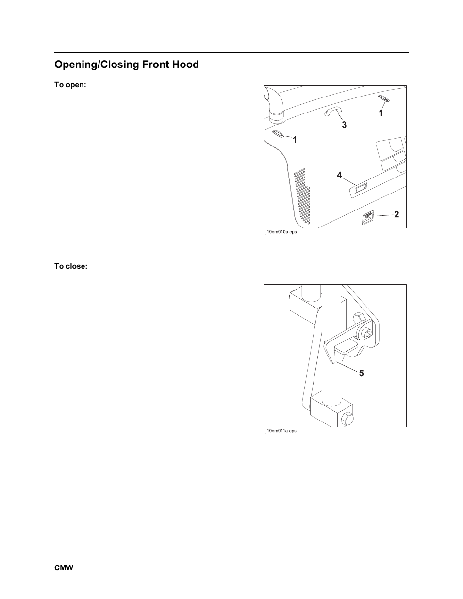 Opening/closing front hood | Ditch Witch JT2020 User Manual | Page 163 / 203