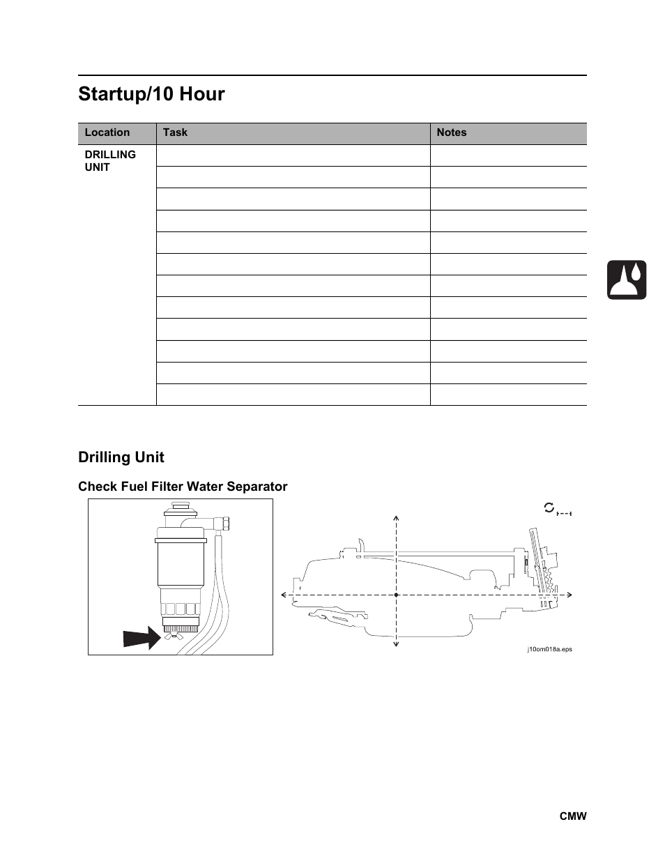 Startup/10 hour, Drilling unit | Ditch Witch JT2020 User Manual | Page 166 / 203