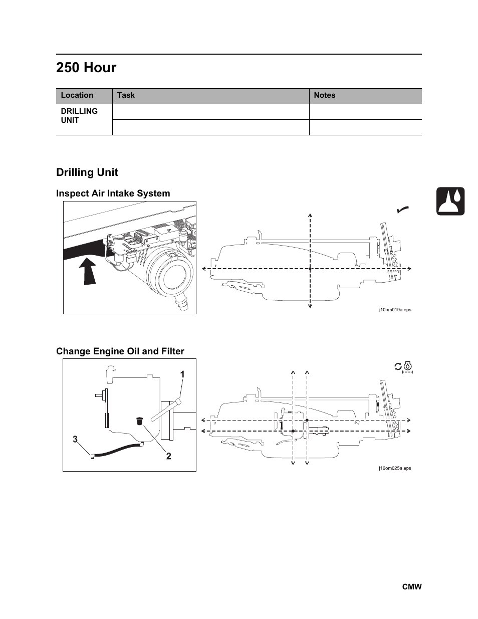 250 hour, Drilling unit | Ditch Witch JT2020 User Manual | Page 178 / 203