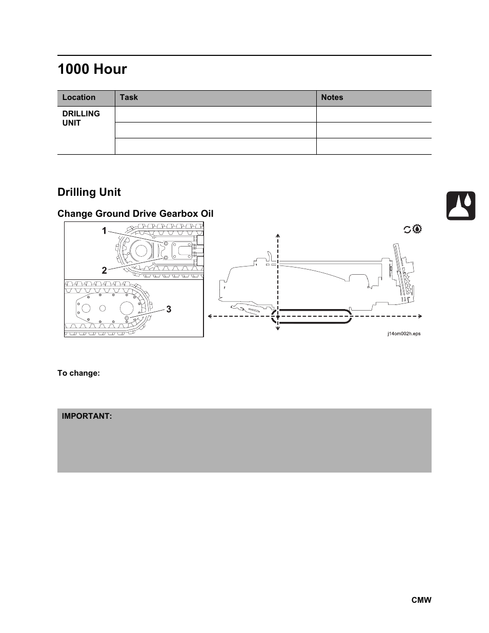1000 hour, Drilling unit | Ditch Witch JT2020 User Manual | Page 182 / 203