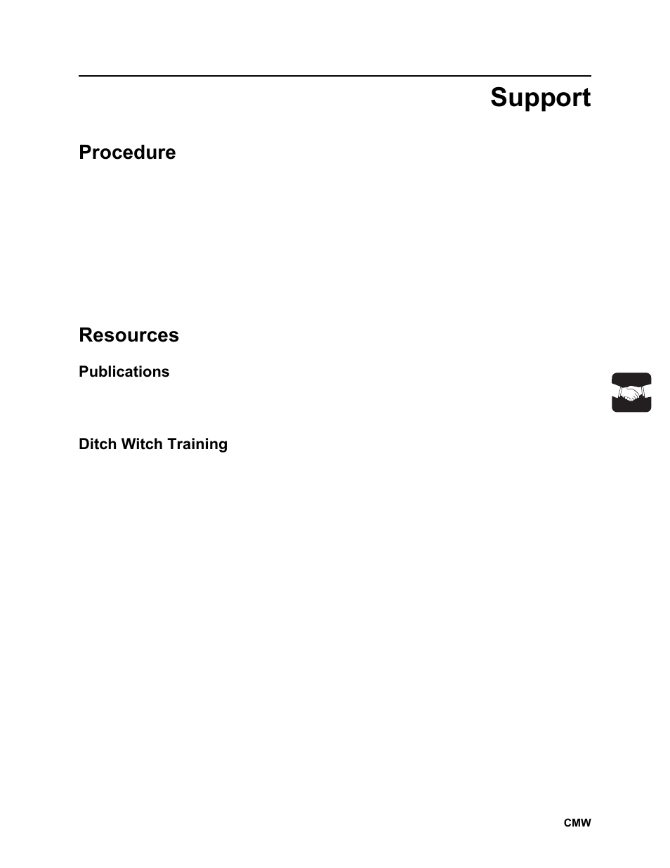 Support, Procedure, Resources | Publications, Ditch witch training | Ditch Witch JT2020 User Manual | Page 198 / 203