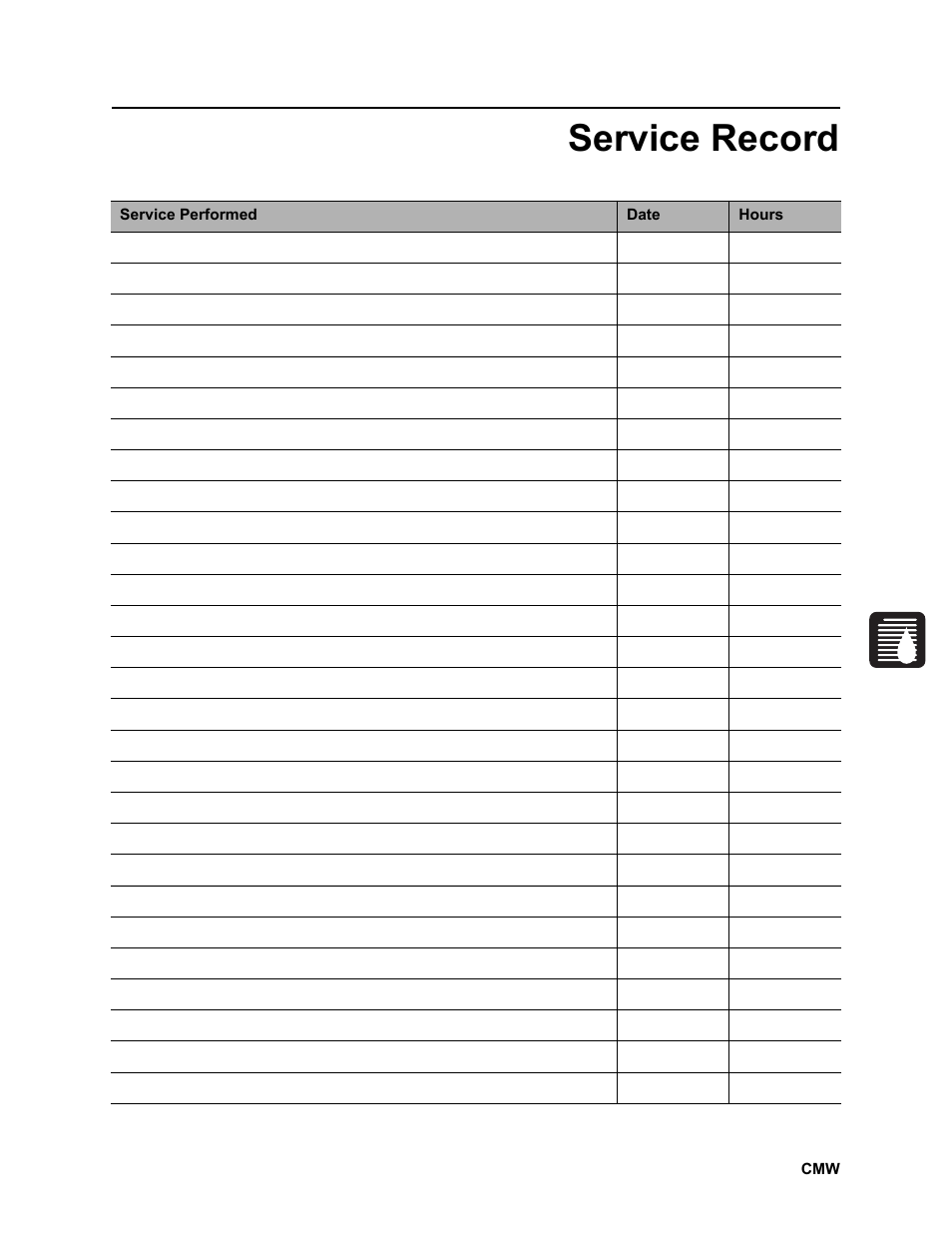 Service record | Ditch Witch JT2020 User Manual | Page 202 / 203