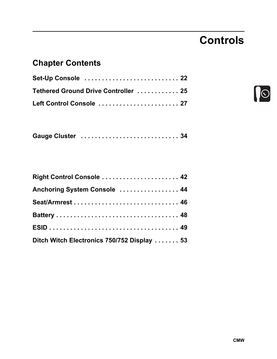 Controls, Chapter contents | Ditch Witch JT2020 User Manual | Page 22 / 203