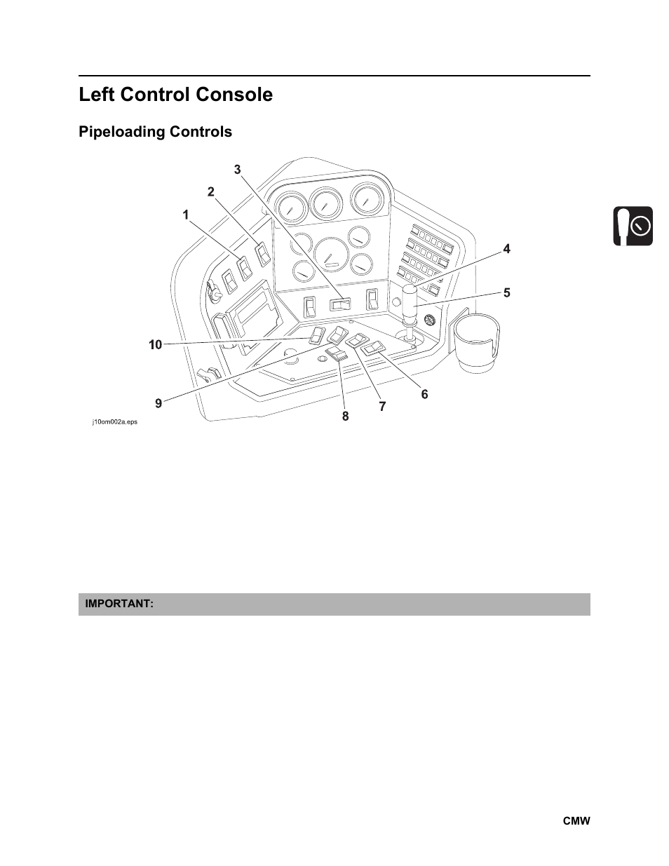 Left control console, Pipeloading controls | Ditch Witch JT2020 User Manual | Page 28 / 203