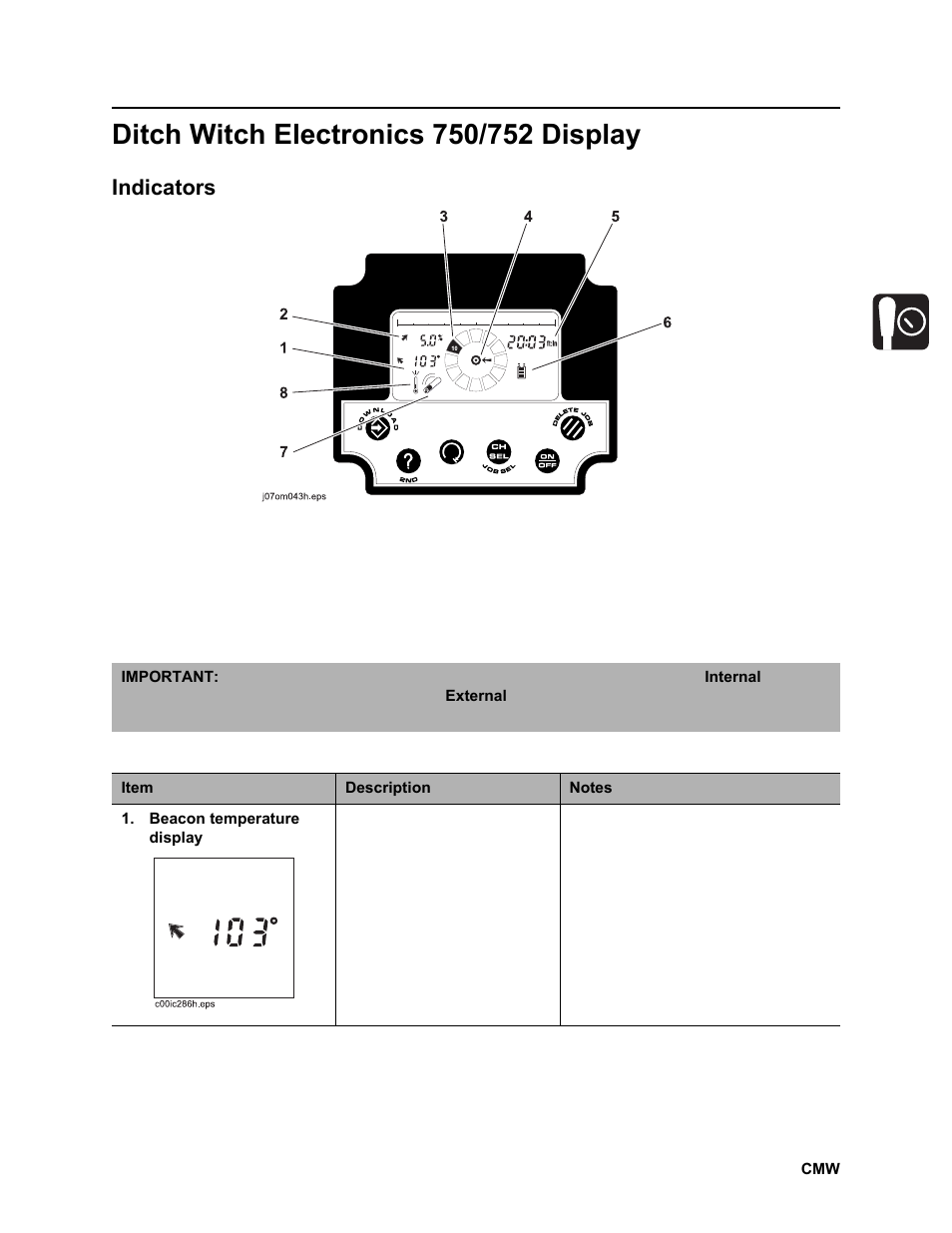 Ditch witch electronics 750/752 display, Indicators | Ditch Witch JT2020 User Manual | Page 54 / 203