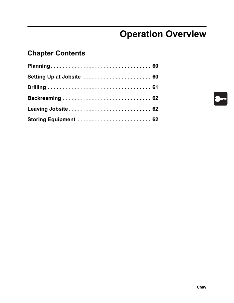 Operation overview, Chapter contents | Ditch Witch JT2020 User Manual | Page 60 / 203