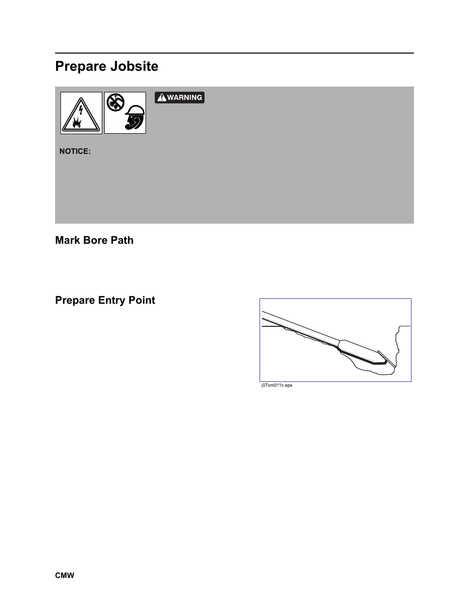 Prepare jobsite, Mark bore path, Prepare entry point | Ditch Witch JT2020 User Manual | Page 77 / 203