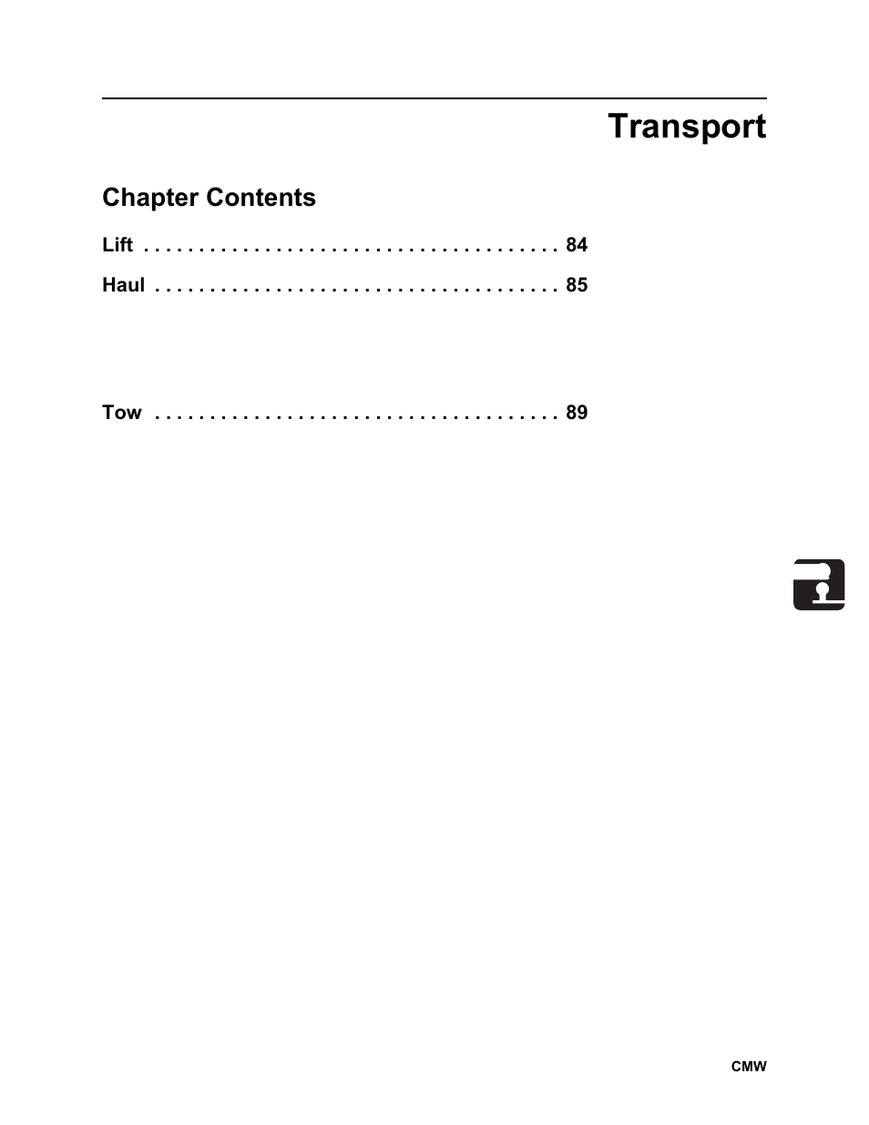 Transport, Chapter contents | Ditch Witch JT2020 User Manual | Page 84 / 203