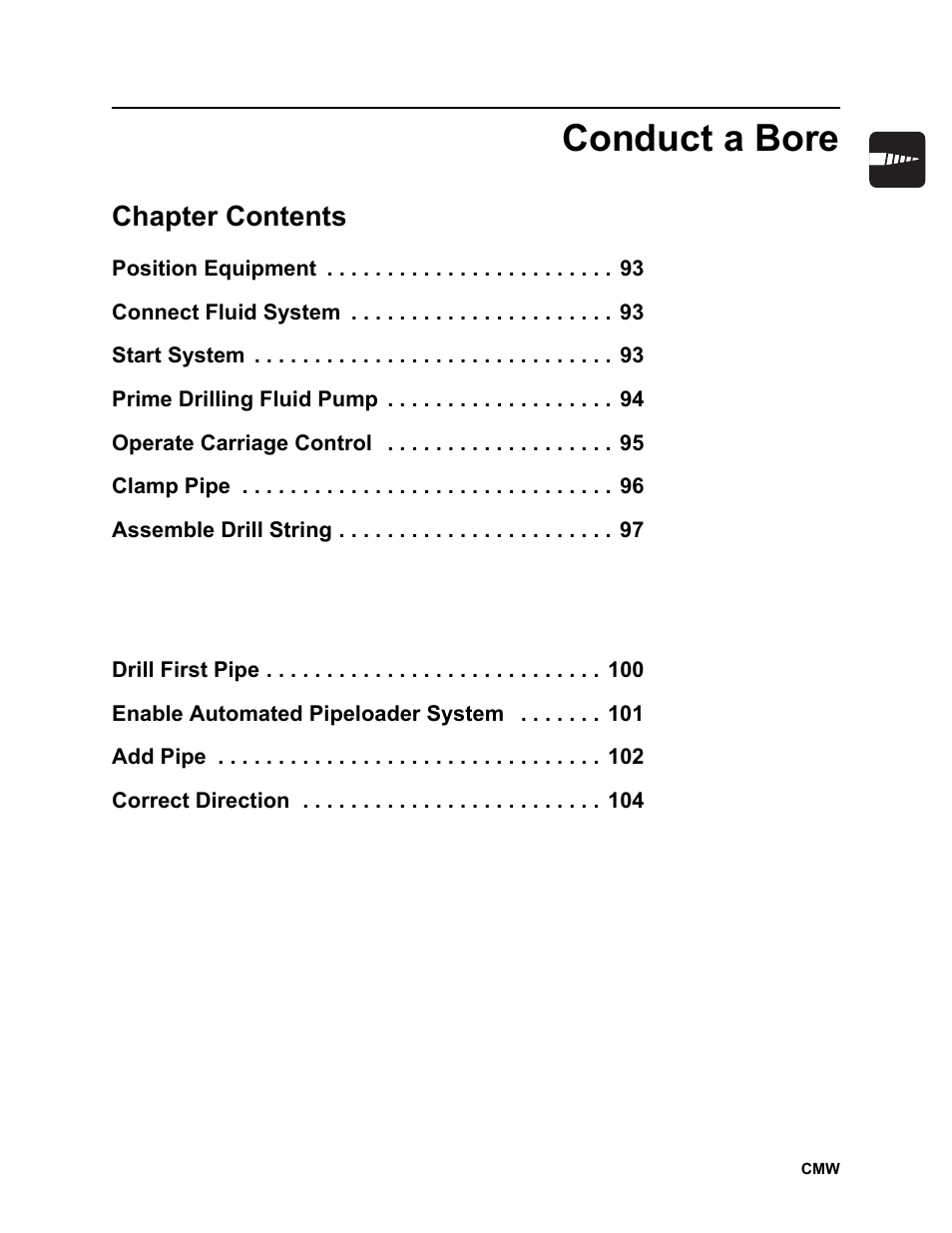 Conduct a bore, Chapter contents | Ditch Witch JT2020 User Manual | Page 92 / 203