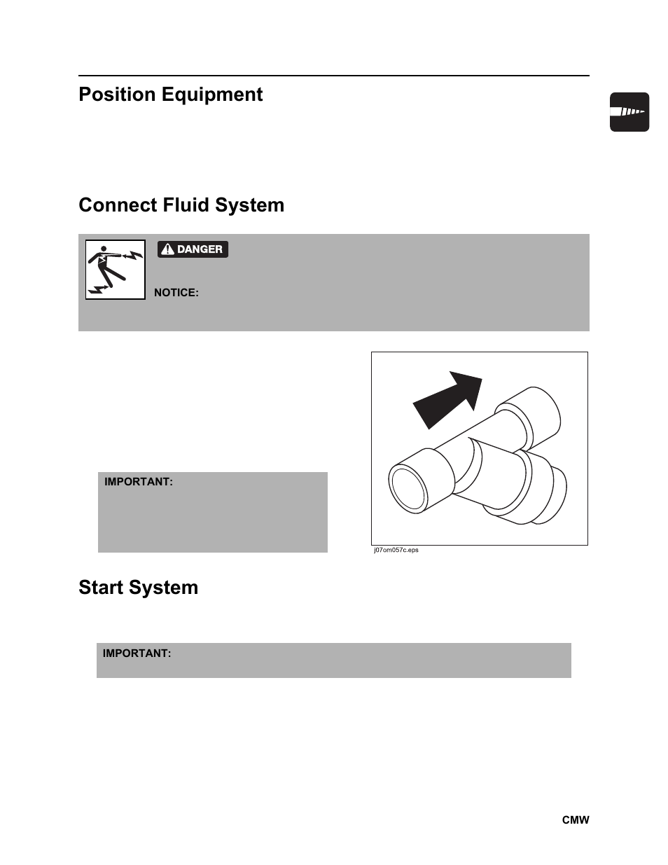 Position equipment, Connect fluid system, Start system | Ditch Witch JT2020 User Manual | Page 94 / 203