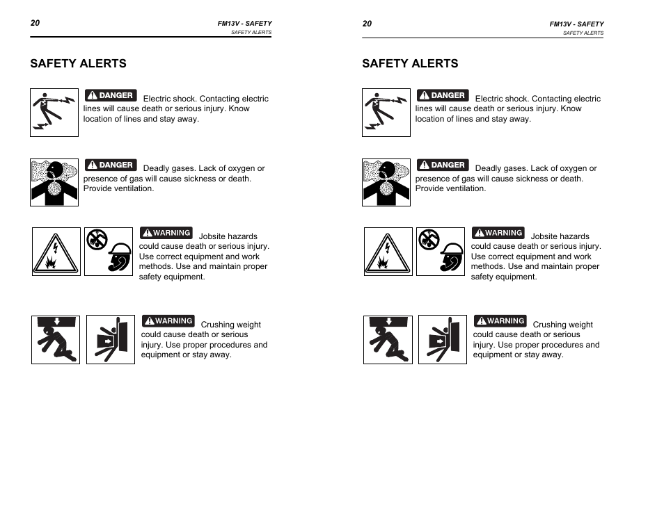 Safety alerts | Ditch Witch FM13V User Manual | Page 20 / 46