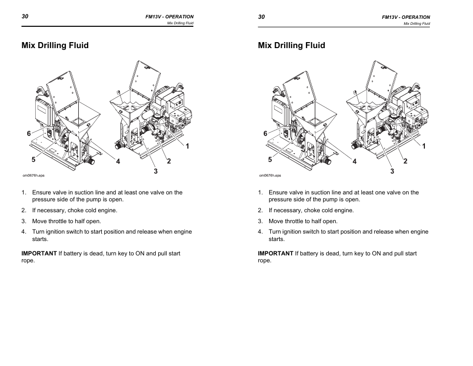 Mix drilling fluid, If necessary, choke cold engine, Move throttle to half open | Ditch Witch FM13V User Manual | Page 30 / 46