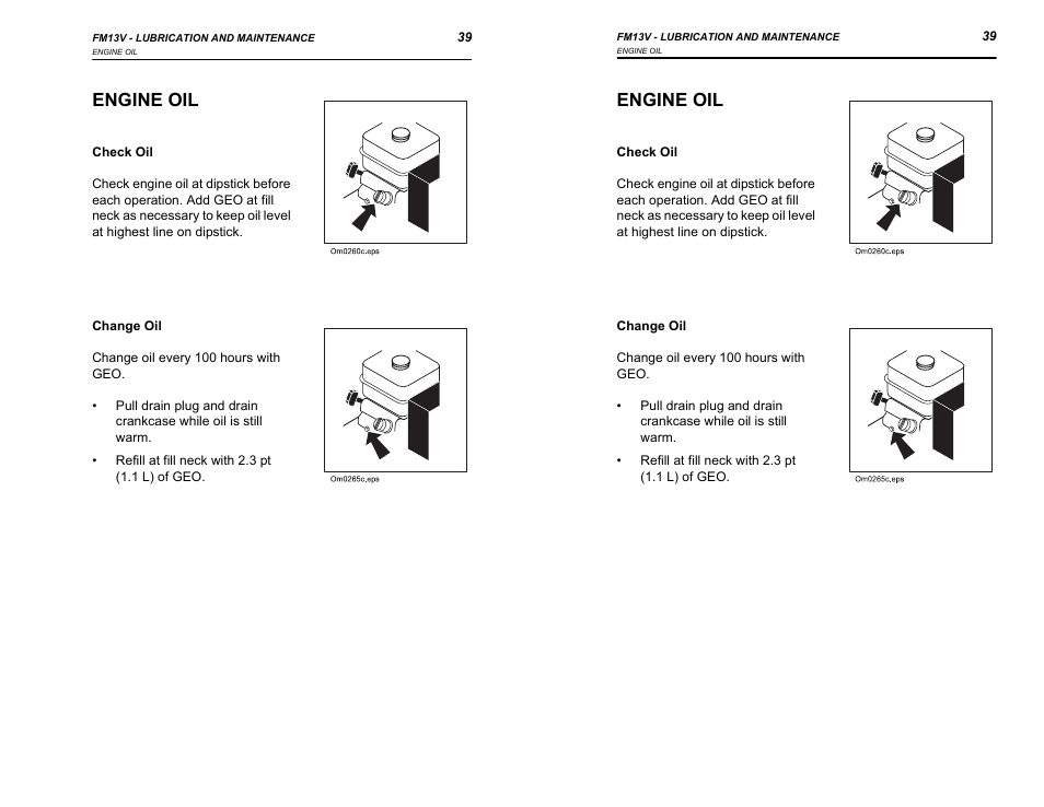 Engine oil | Ditch Witch FM13V User Manual | Page 39 / 46