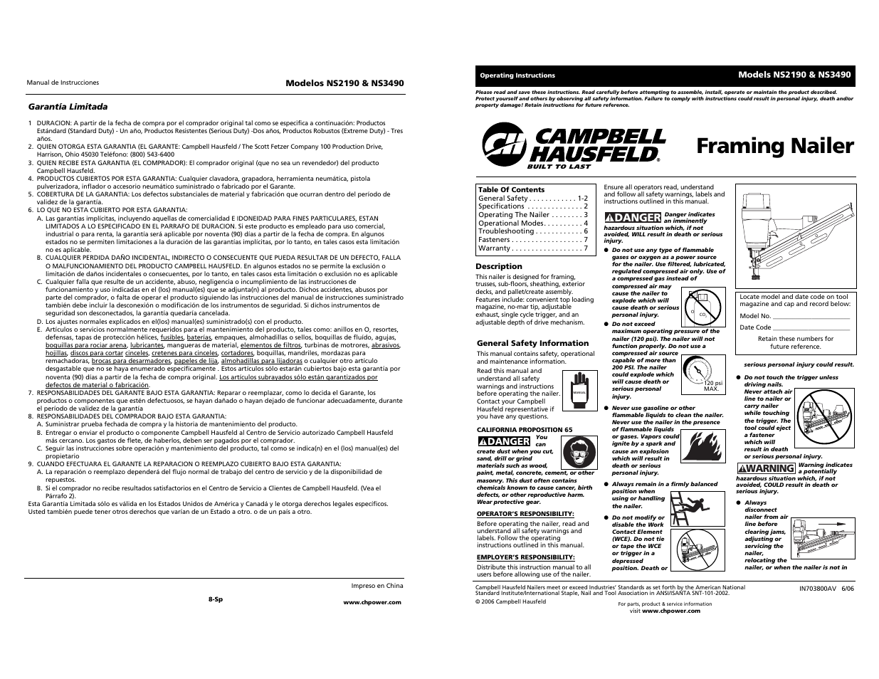 Campbell Hausfeld NS2190 User Manual | 12 pages