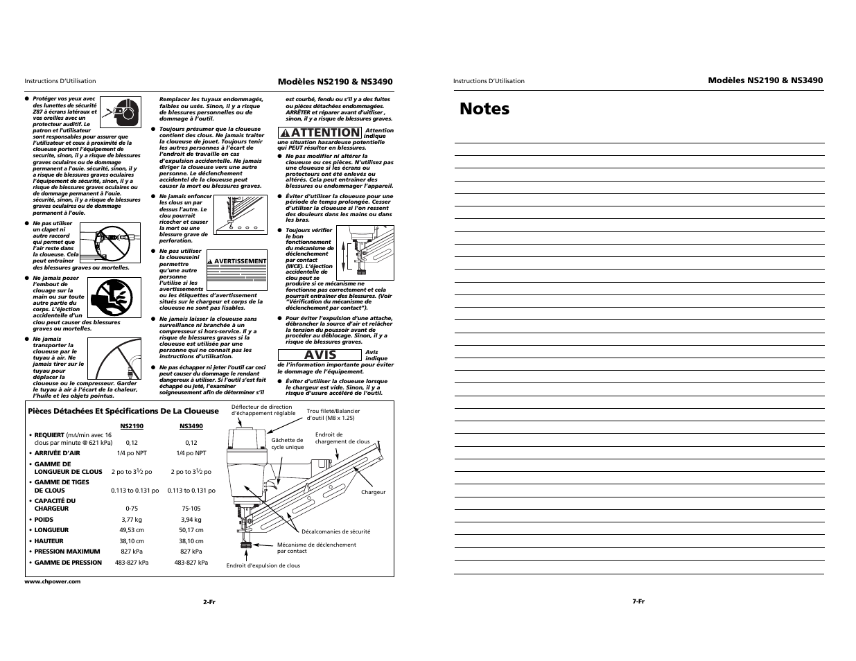 Avis, Attention | Campbell Hausfeld NS2190 User Manual | Page 10 / 12