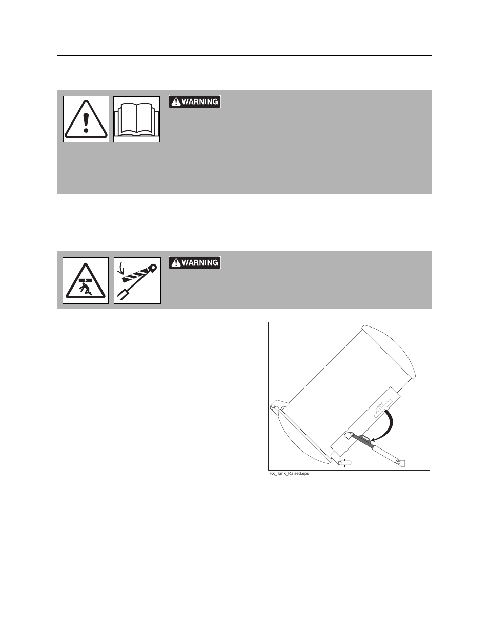 Service precautions, Working under raised debris tank, Mv800 operator’s manual | Ditch Witch MV800 User Manual | Page 61 / 111