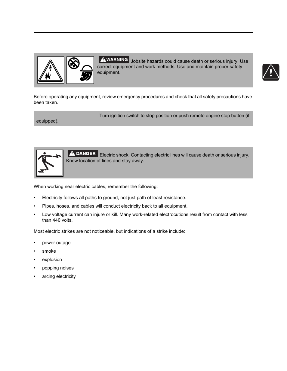 Emergency procedures, Electric strike description, Rt30 operator’s manual | Ditch Witch RT30 User Manual | Page 18 / 97