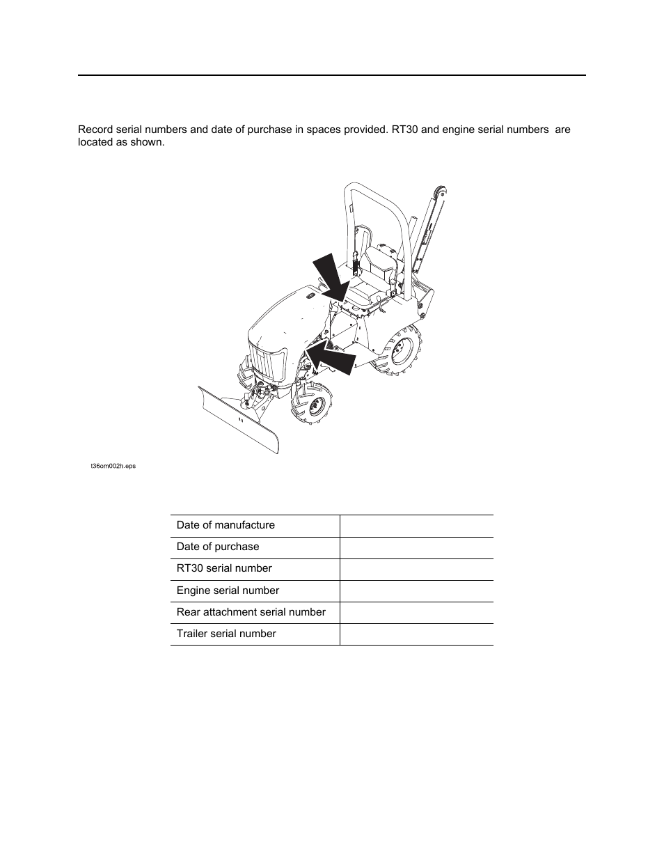 Serial number location, Rt30 operator’s manual | Ditch Witch RT30 User Manual | Page 3 / 97