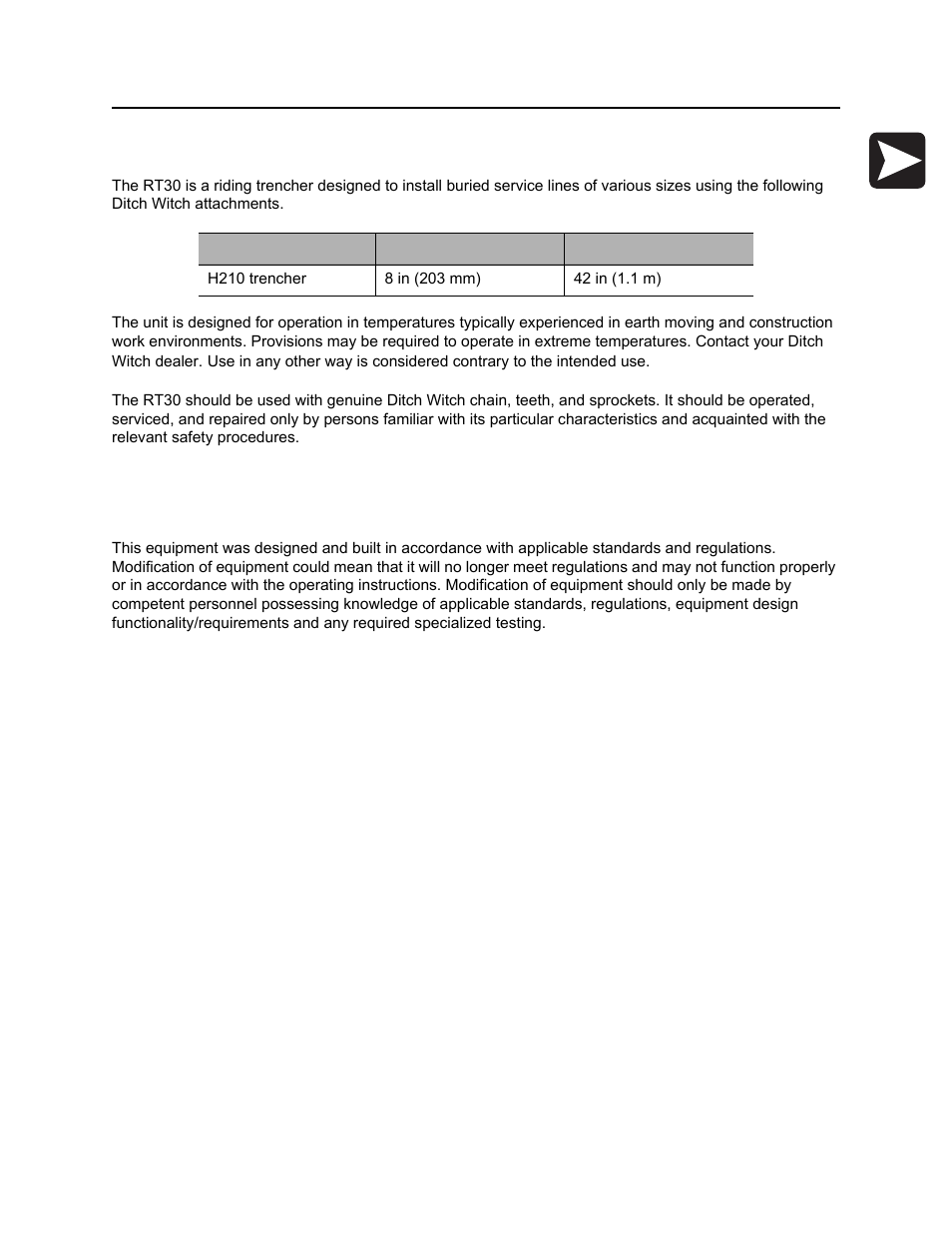 Intended use, Equipment modification, Rt30 operator’s manual | Ditch Witch RT30 User Manual | Page 4 / 97