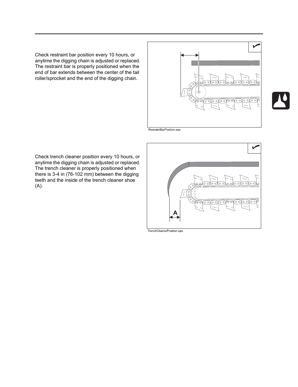 Check restraint bar position, Check trench cleaner position, Rt30 operator’s manual | Ditch Witch RT30 User Manual | Page 76 / 97