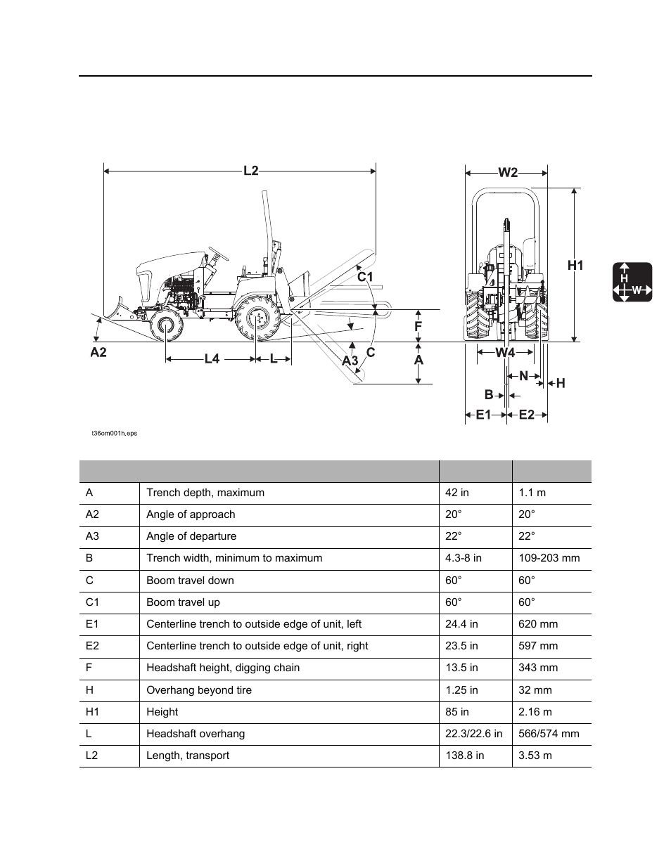 Specifications, Rt30 tractor with h210 trencher, Rt30 operator’s manual | Ditch Witch RT30 User Manual | Page 86 / 97