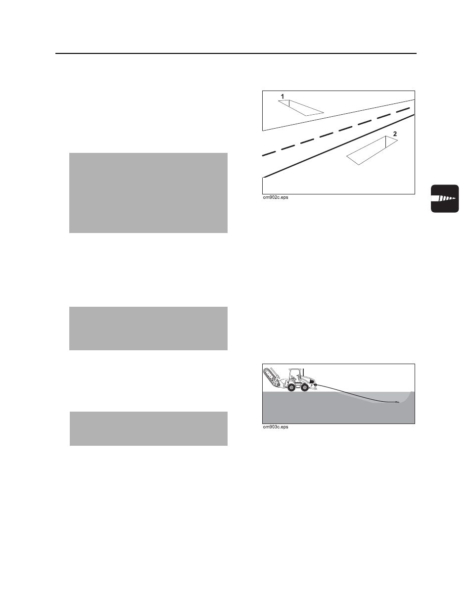 Prepare jobsite and equipment, Approach trench (1), Target trench (2) | Drill pipe and equipment, Rt55 t4i operator’s manual | Ditch Witch RT55 User Manual | Page 104 / 177