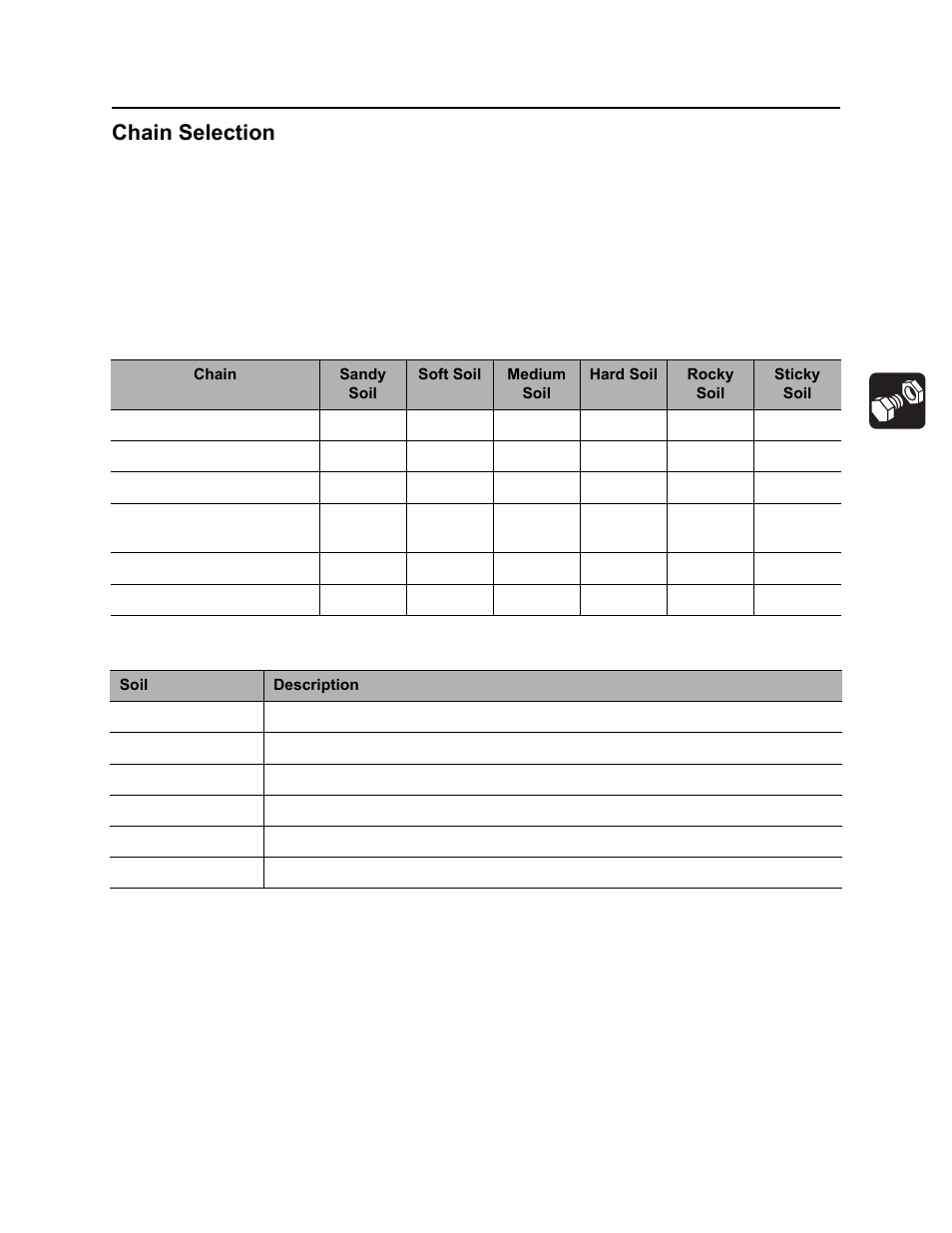 Chain selection, Rt100 powershift operator’s manual | Ditch Witch RT100 User Manual | Page 100 / 161