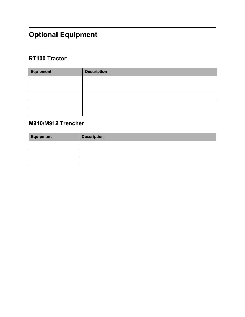 Optional equipment, Rt100 tractor, M910/m912 trencher | Rt100 powershift operator’s manual | Ditch Witch RT100 User Manual | Page 101 / 161