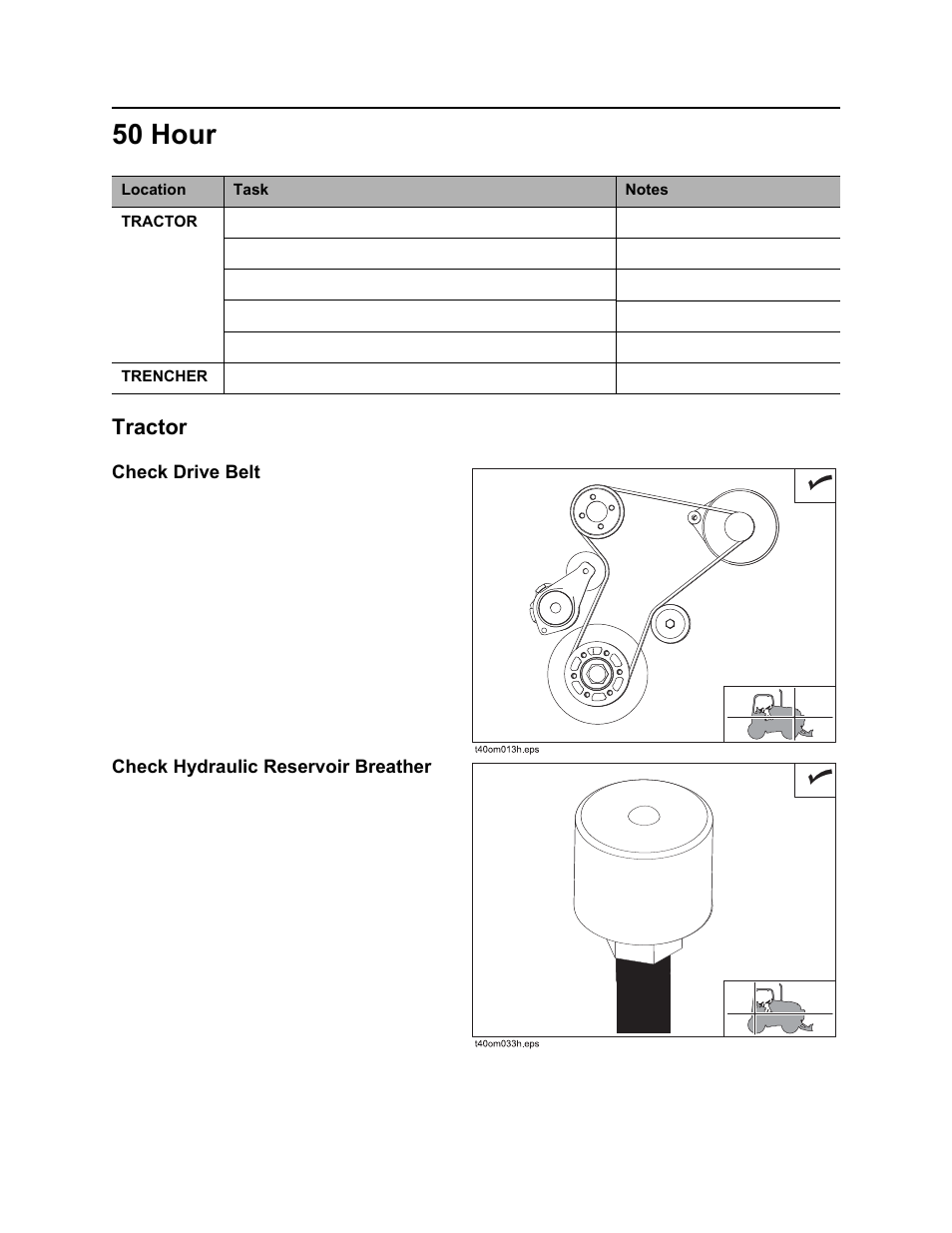 50 hour, Tractor, Rt100 powershift operator’s manual | Ditch Witch RT100 User Manual | Page 119 / 161