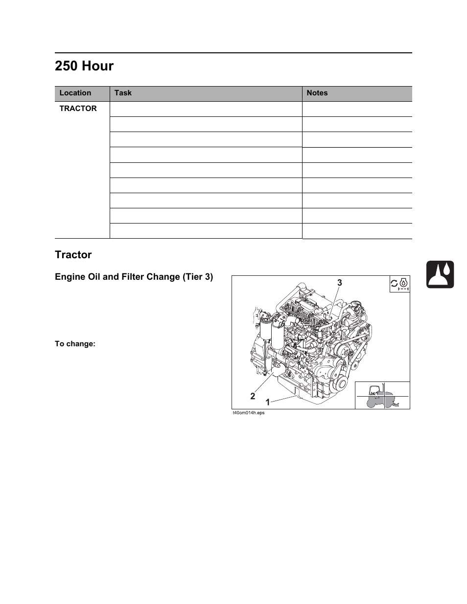 250 hour, Tractor, Rt100 powershift operator’s manual | Ditch Witch RT100 User Manual | Page 124 / 161