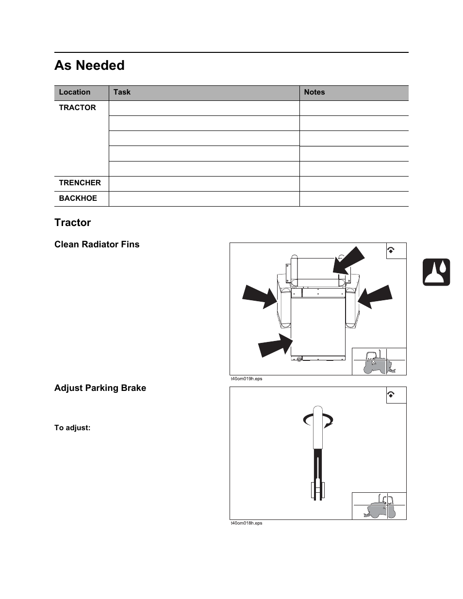 As needed, Tractor, Rt100 powershift operator’s manual | Ditch Witch RT100 User Manual | Page 136 / 161