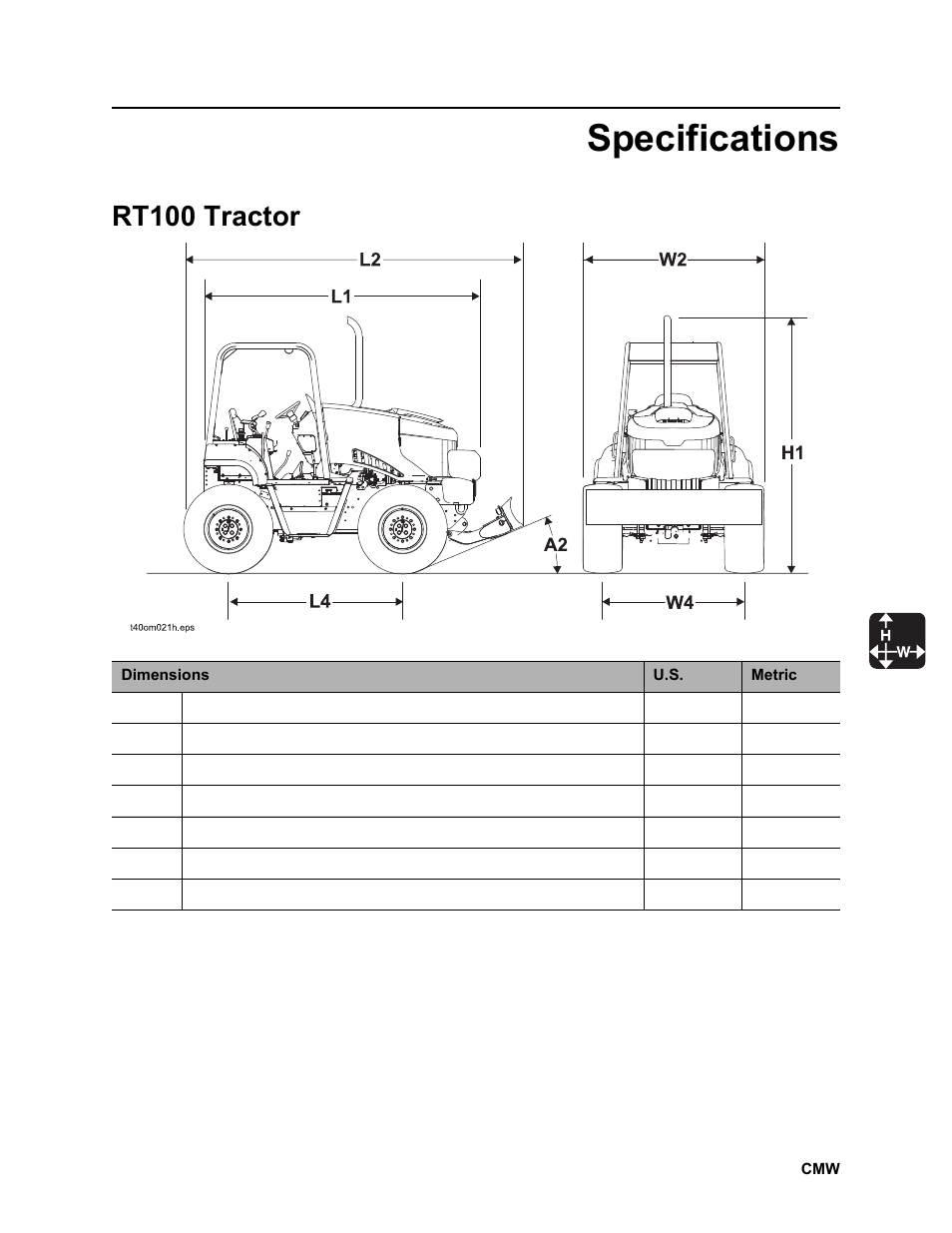 Specifications, Rt100 tractor, Rt100 powershift operator’s manual | Ditch Witch RT100 User Manual | Page 146 / 161