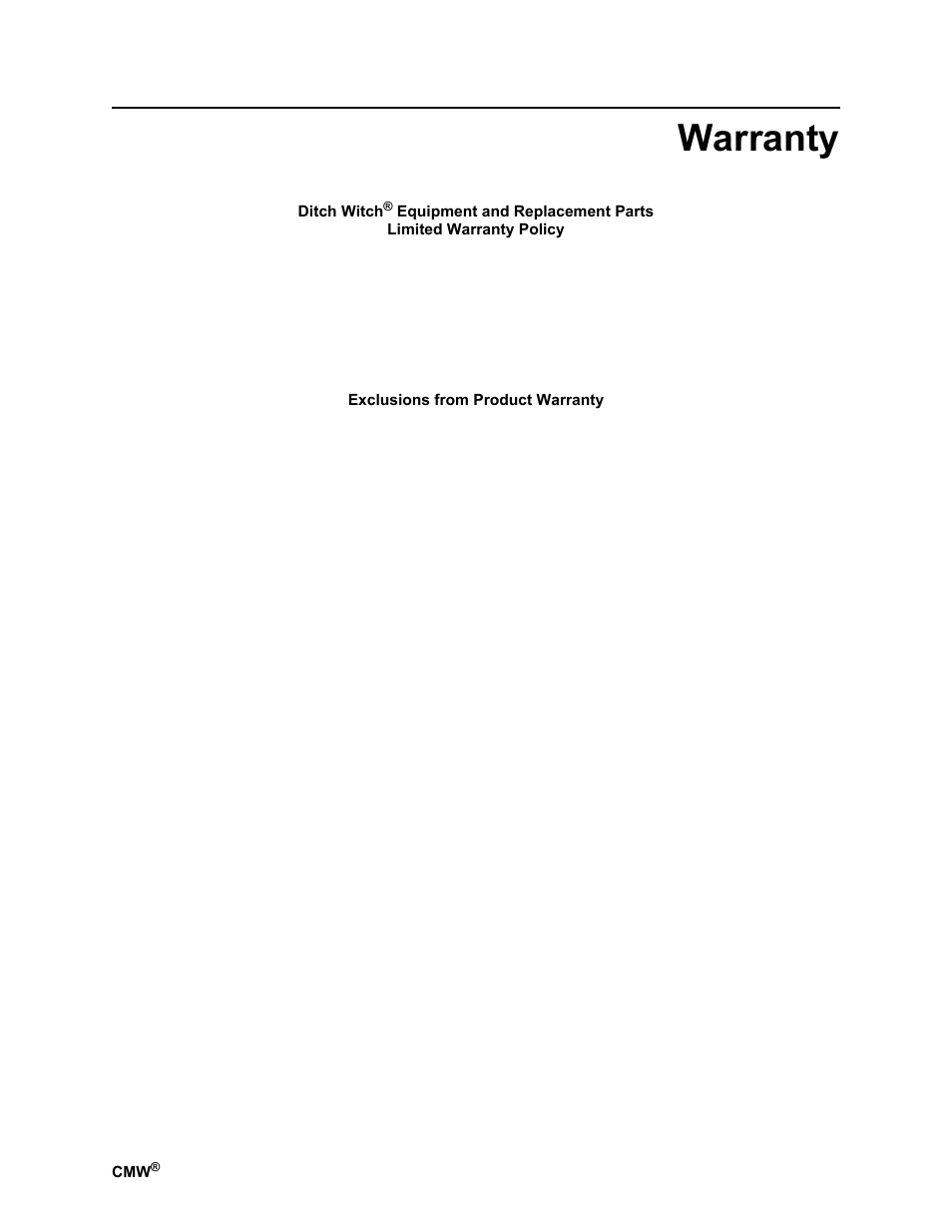 Warranty, Rt100 powershift operator’s manual | Ditch Witch RT100 User Manual | Page 157 / 161