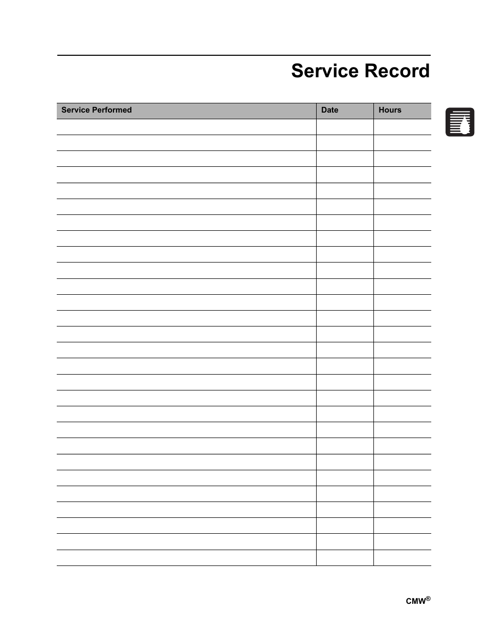 Service record | Ditch Witch RT100 User Manual | Page 160 / 161