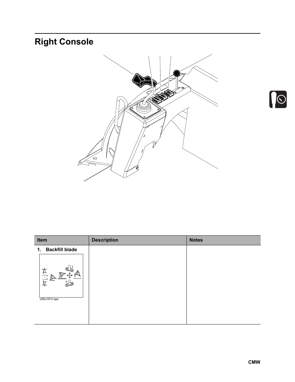 Right console, Rt100 powershift operator’s manual | Ditch Witch RT100 User Manual | Page 42 / 161