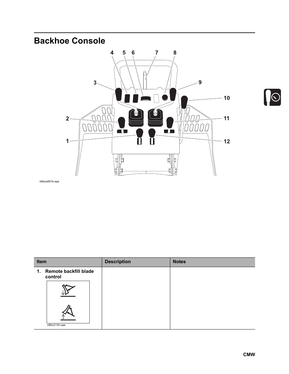 Backhoe console, Rt100 powershift operator’s manual | Ditch Witch RT100 User Manual | Page 50 / 161