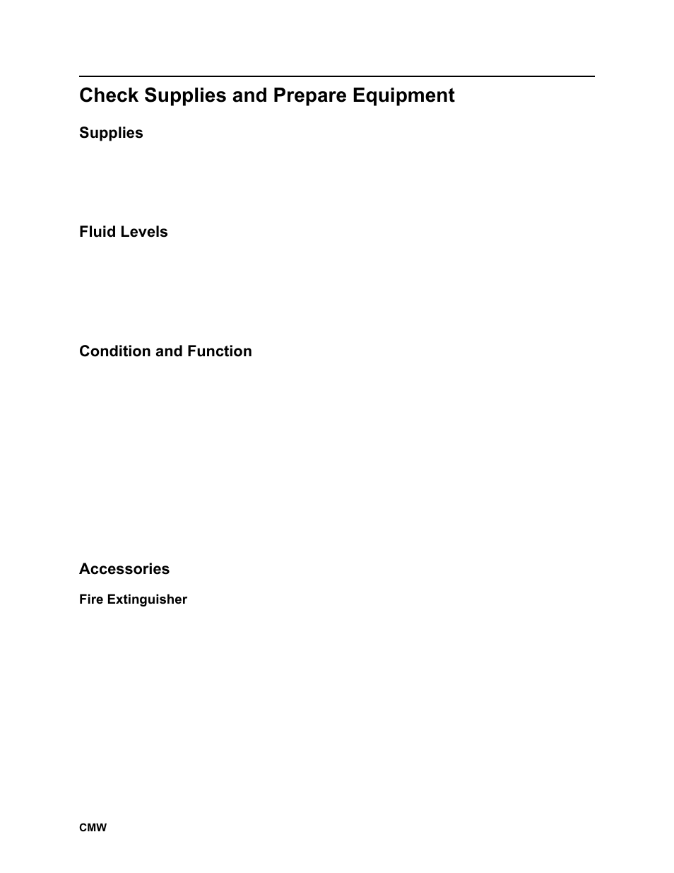 Check supplies and prepare equipment, Supplies, Fluid levels | Condition and function, Accessories, Rt100 powershift operator’s manual | Ditch Witch RT100 User Manual | Page 67 / 161
