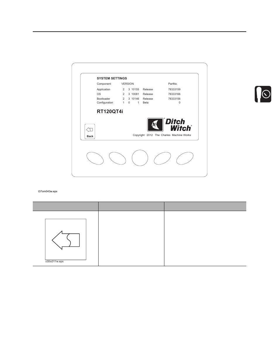 System settings, Rt120q operator’s manual, Graphic display | Rt120qt4i | Ditch Witch RT120 Q User Manual | Page 34 / 211