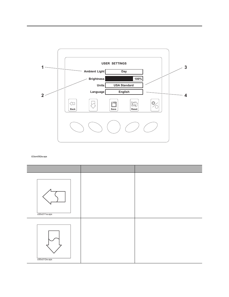 User settings, Rt120q operator’s manual, Graphic display | Ditch Witch RT120 Q User Manual | Page 35 / 211