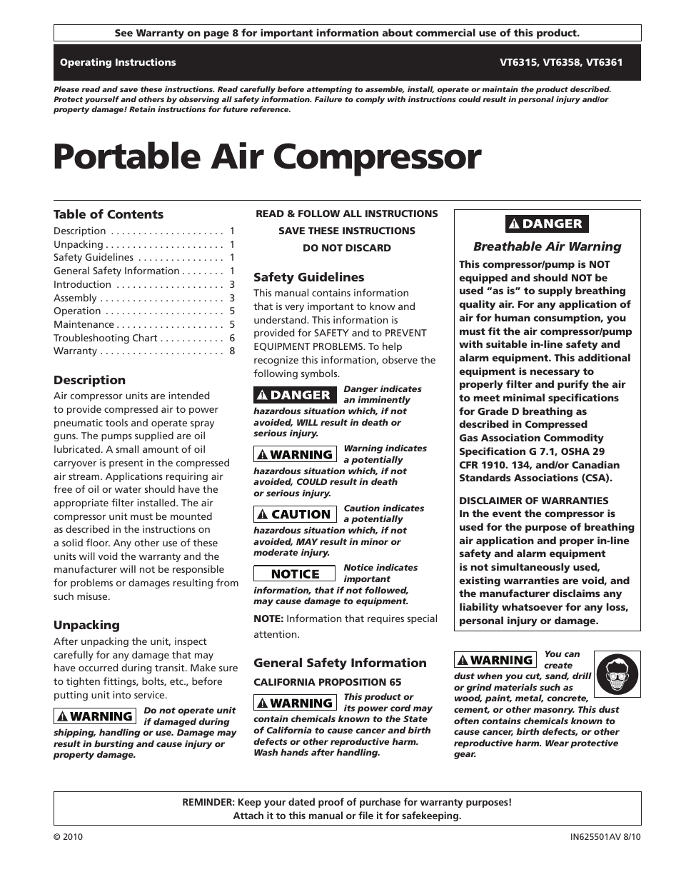 Campbell Hausfeld IN625501AV User Manual | 24 pages