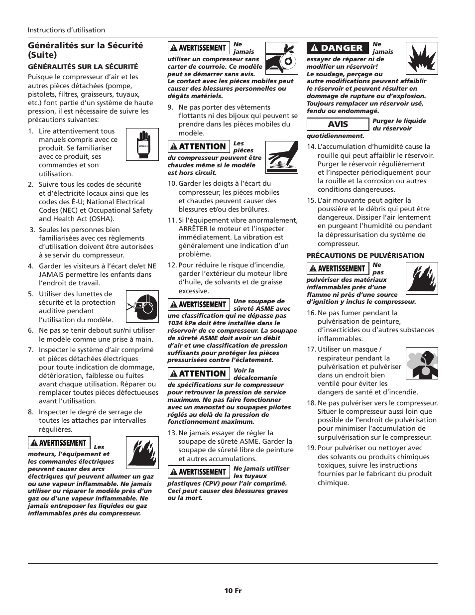 Généralités sur la sécurité (suite) | Campbell Hausfeld IN625501AV User Manual | Page 10 / 24