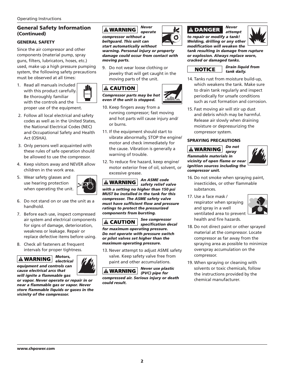 General safety information | Campbell Hausfeld IN625501AV User Manual | Page 2 / 24