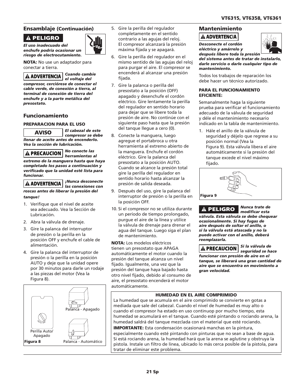 Ensamblaje, Funcionamiento, Mantenimiento | Campbell Hausfeld IN625501AV User Manual | Page 21 / 24