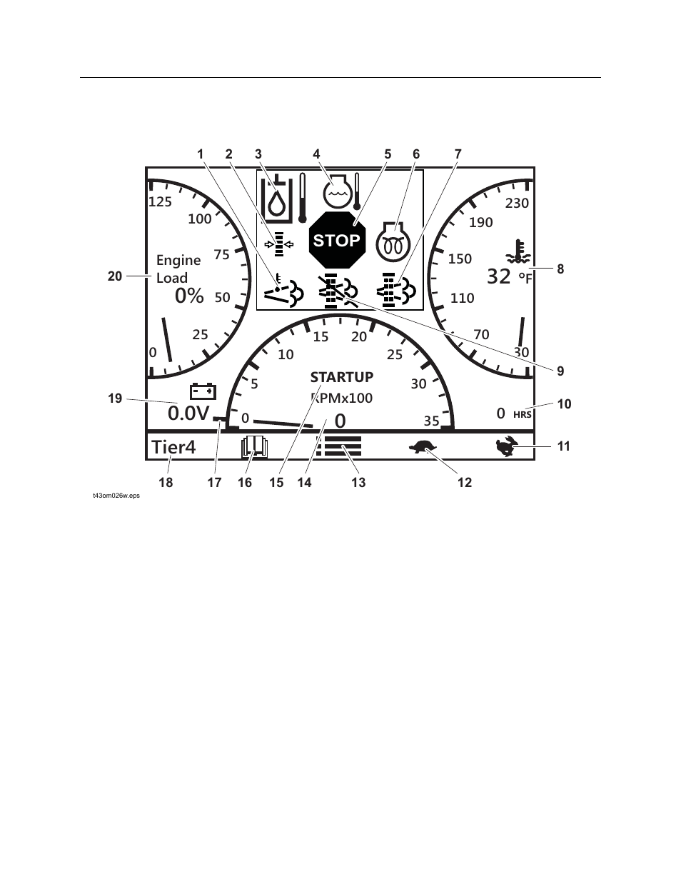 Graphic display, Tier4, Stop | Ditch Witch SK850 Footings Machine User Manual | Page 25 / 107