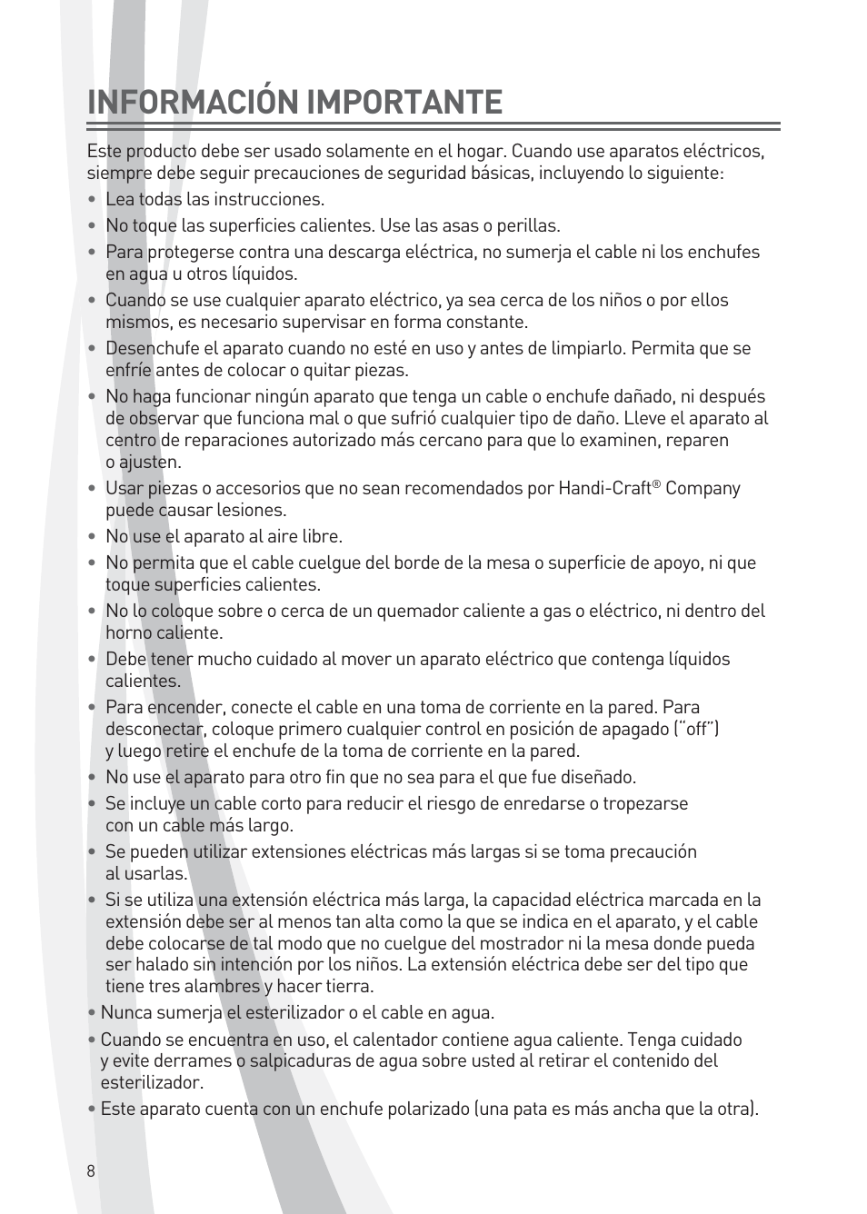 Información importante | Dr. Brown's Deluxe Bottle Sterilizer User Manual | Page 8 / 20