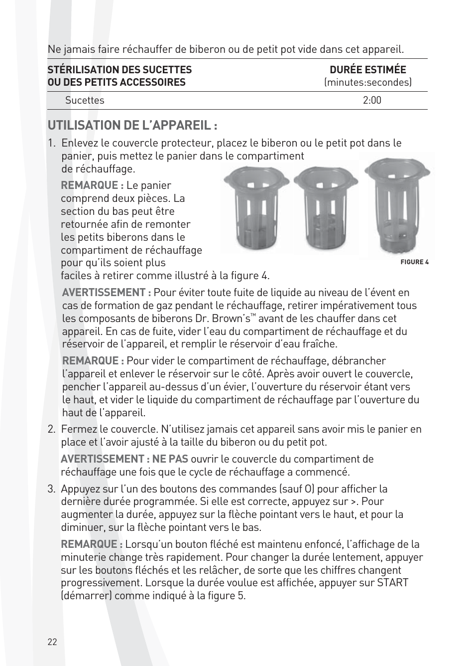 Utilisation de l’appareil | Dr. Brown's Deluxe Bottle Warmer User Manual | Page 22 / 24