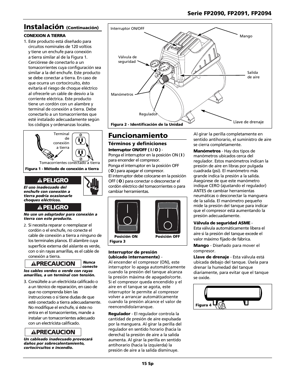 Instalación, Funcionamiento | Campbell Hausfeld FP2091 User Manual | Page 15 / 20