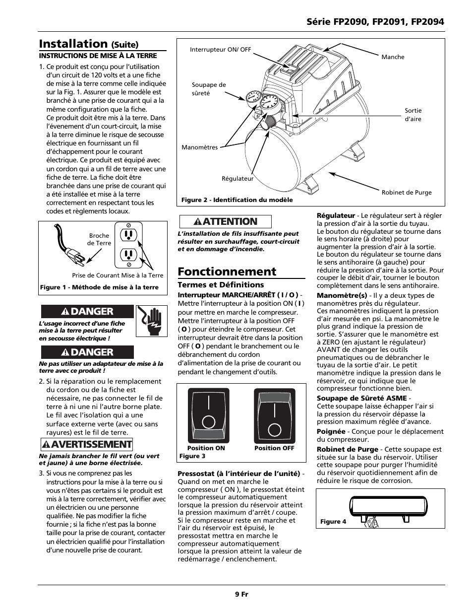 Installation, Fonctionnement, Suite) | Campbell Hausfeld FP2091 User Manual | Page 9 / 20