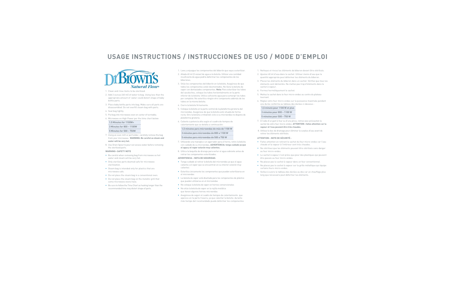Dr. Brown's Microwave Steam Sterilizer Bags User Manual | 1 page