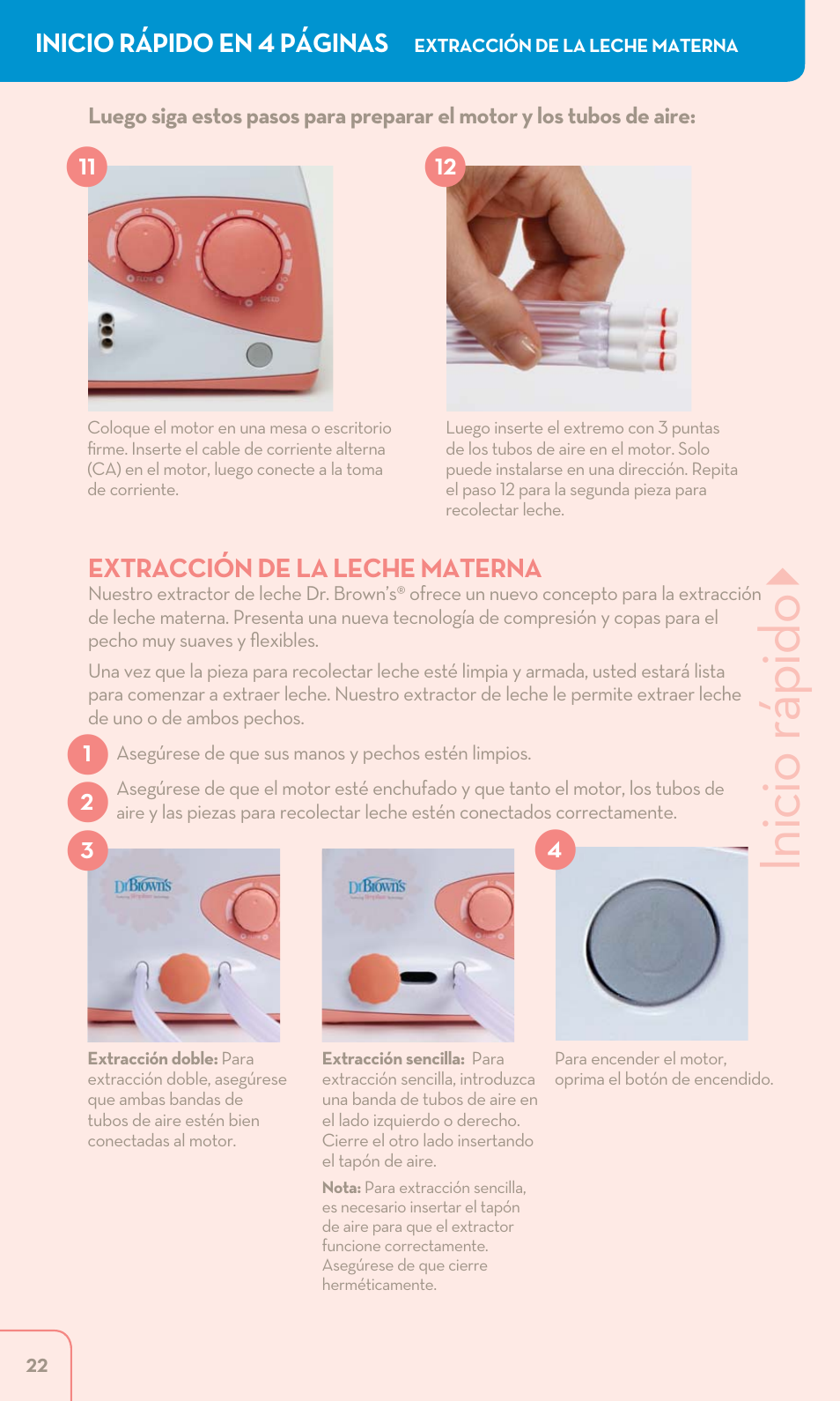 Inicio rápido | Dr. Brown's Double Electric Breast Pump User Manual | Page 22 / 48